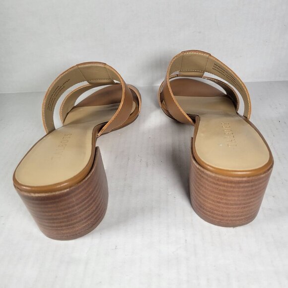 Talbots Women Tilly Nappa Work Casual Tan Leather Block Heel Sandals Size 9M - Picture 3 of 6